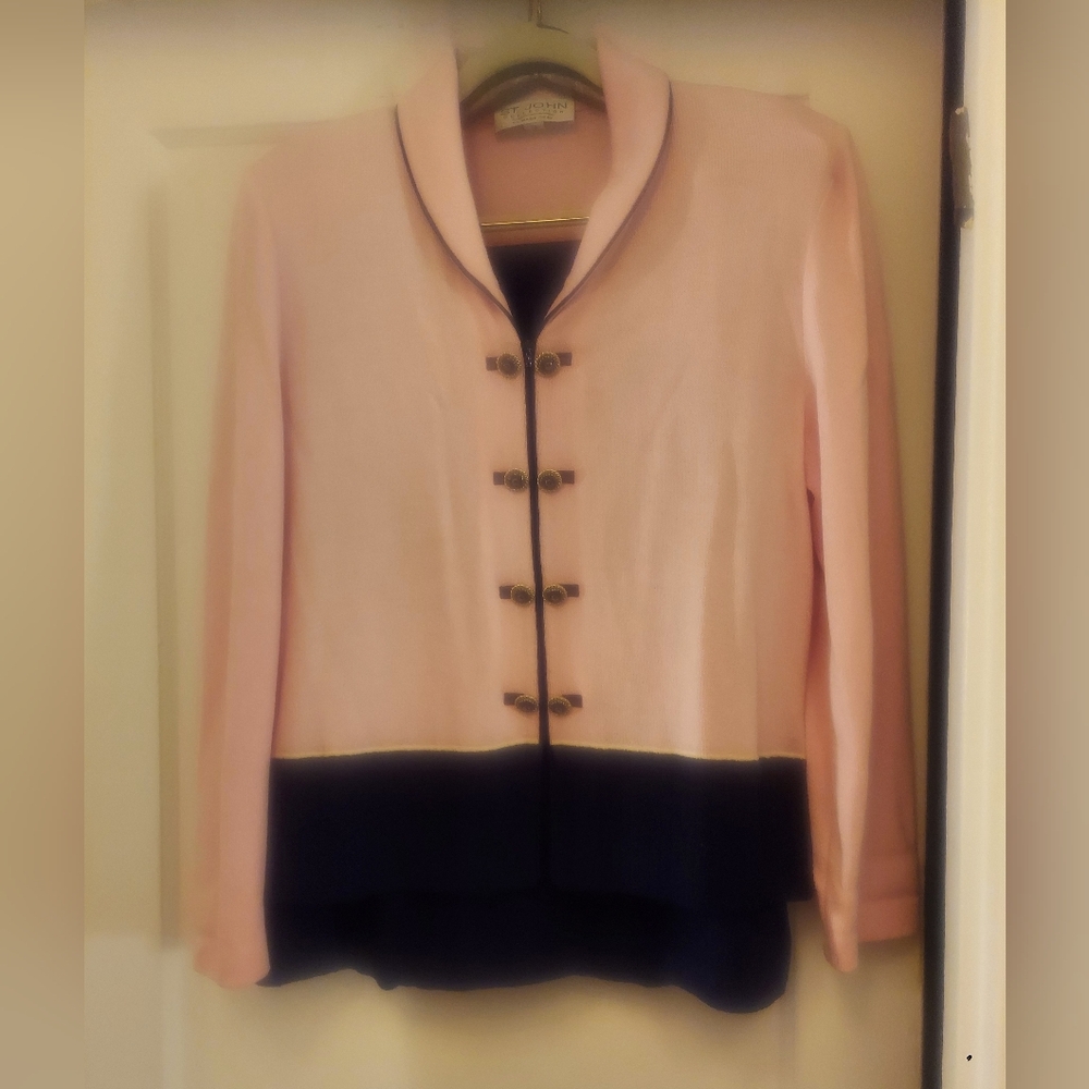 St. John Pink and Black Blazer with Asian-Inspired Design